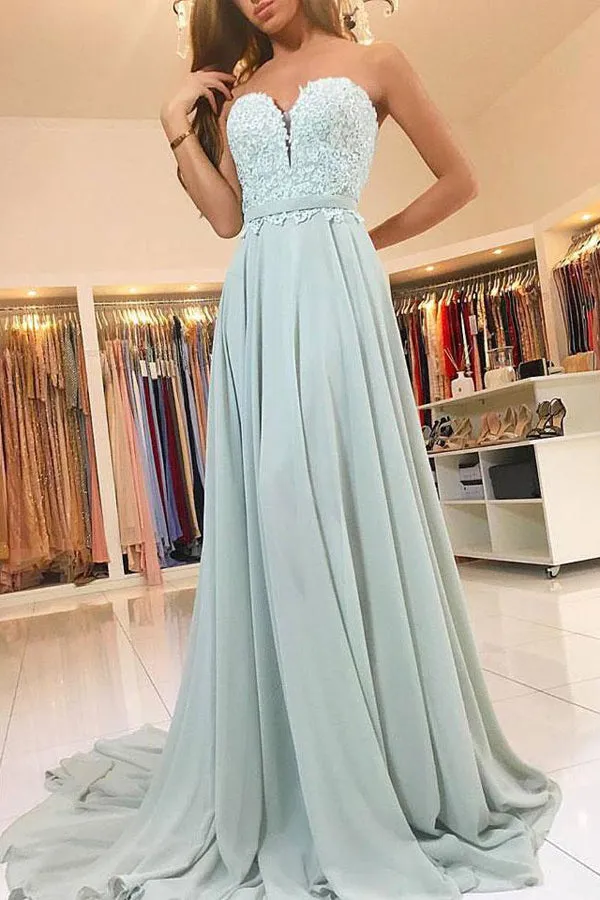 Cheap Strapless Long Prom Dresses with Sweetheart Neck, Bridesmaid Dresses, M150