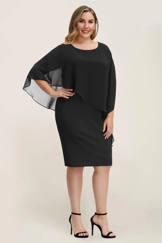 Chiffon Capelet Decorated Pencil Dress