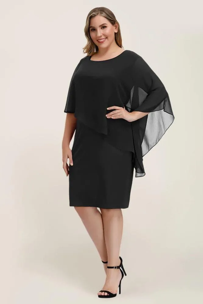 Chiffon Capelet Decorated Pencil Dress