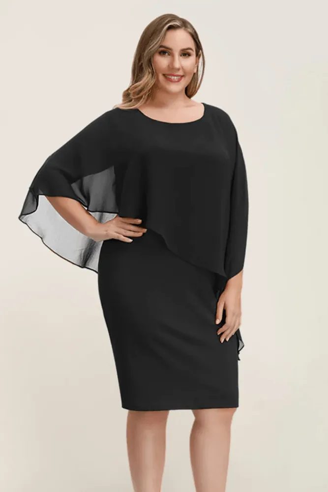 Chiffon Capelet Decorated Pencil Dress