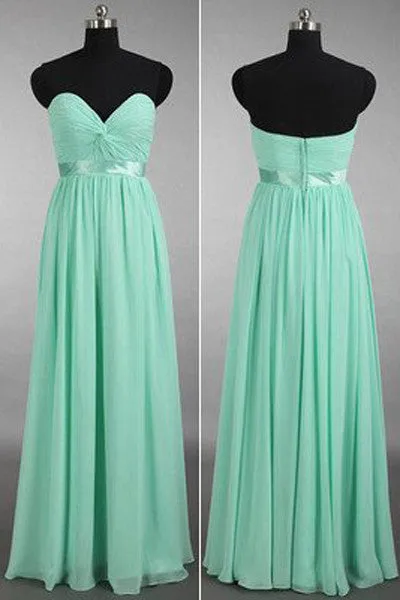 Chiffon Long Bridesmaid Dresses,Mint Bridesmaid Dress,Sweetheart Bridesmaid Dress,SVD604