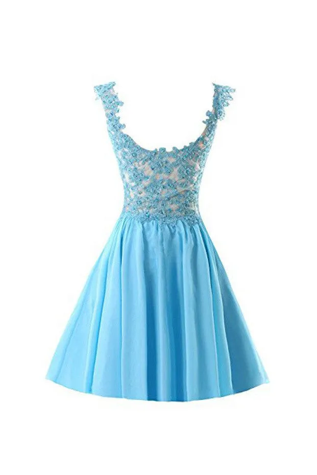 Chiffon Short Homecoming Dress,Homecoming Dresses Prom Dresses With Straps Appliques,SVD579