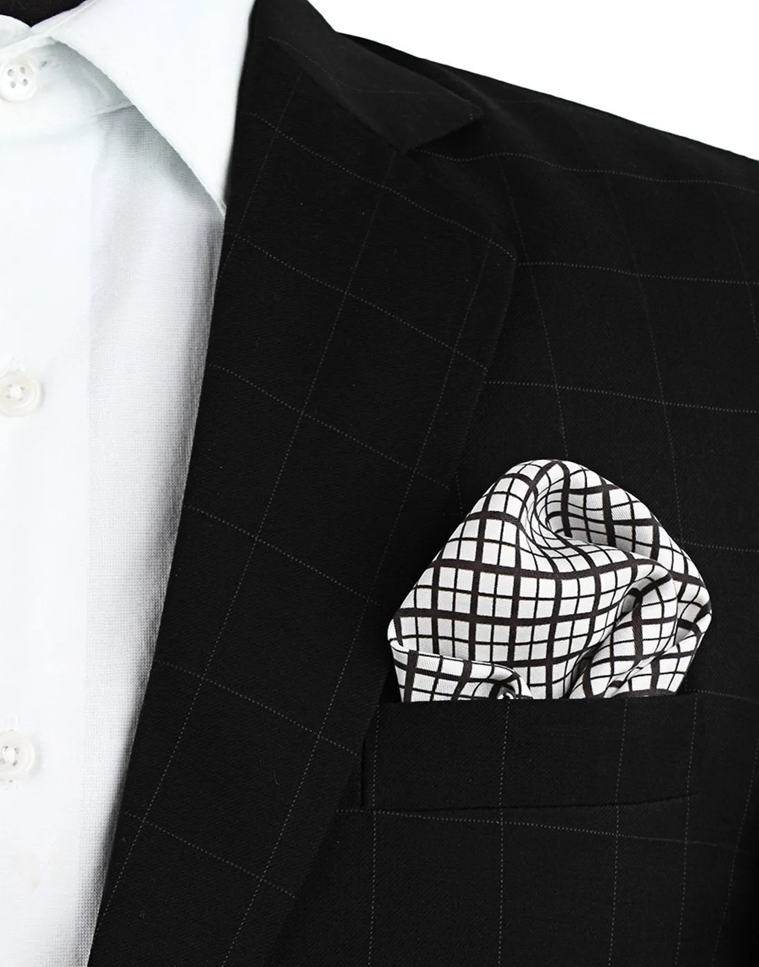 Chokore Black & White Pocket Square - Plaids line