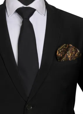 Chokore Black color Plain Silk Tie & Black & Orange silk pocket square set