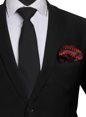 Chokore Black color silk tie & Red and Black Silk Pocket Square set