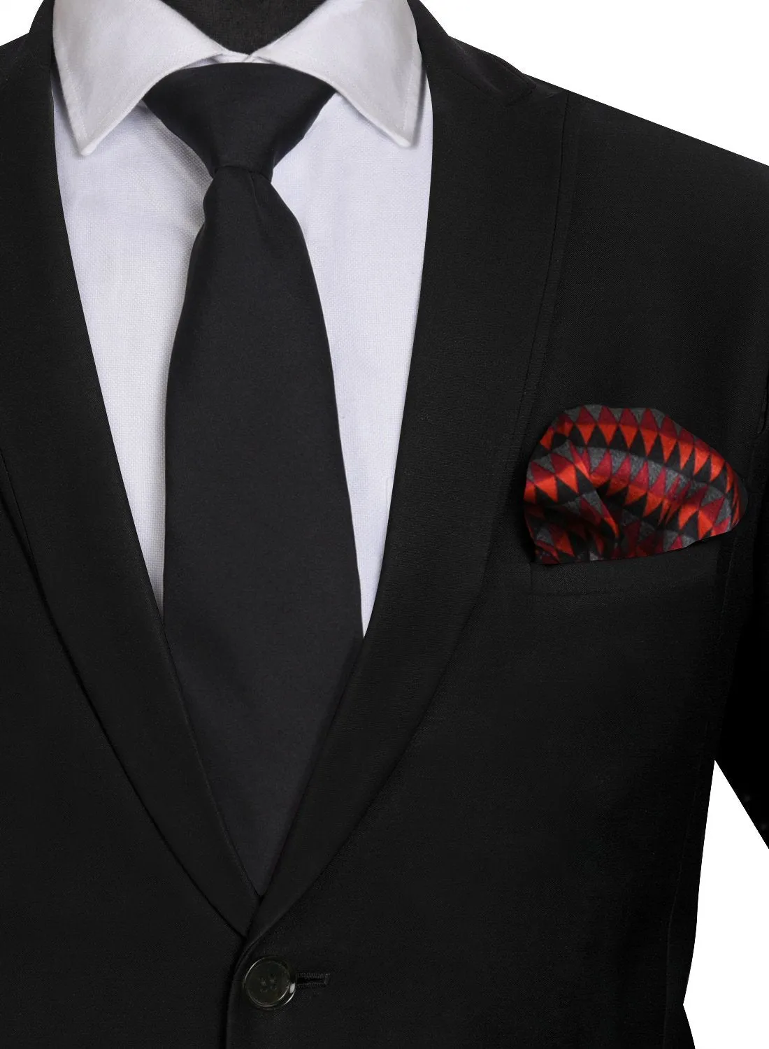 Chokore Black color silk tie & Red and Black Silk Pocket Square set