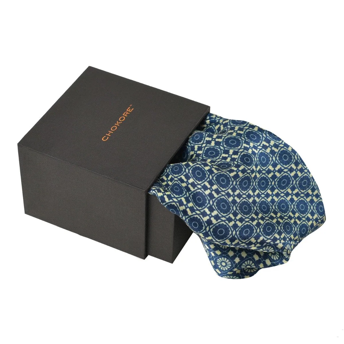 Chokore Blue and White Silk Pocket Square -Indian At Heart line