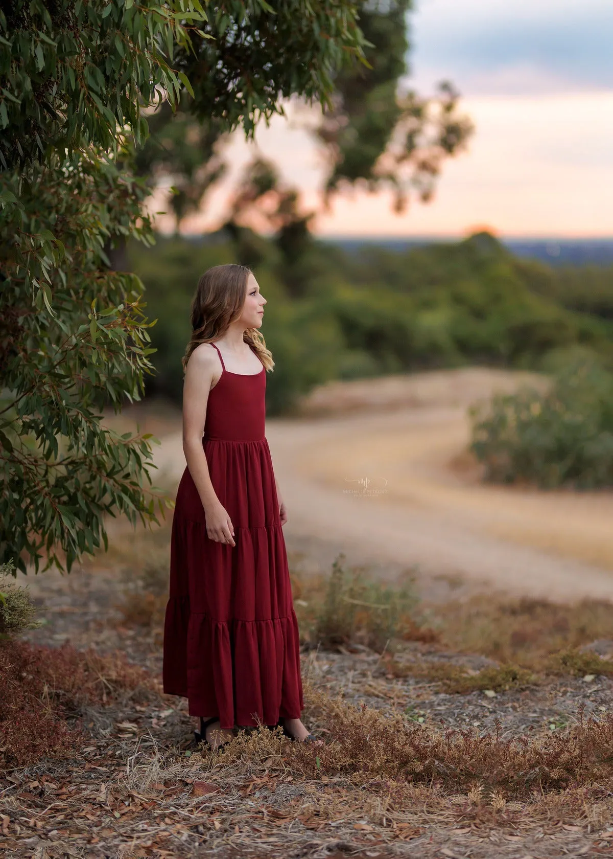 Clara Chiffon Girls Maxi Dress Burgundy