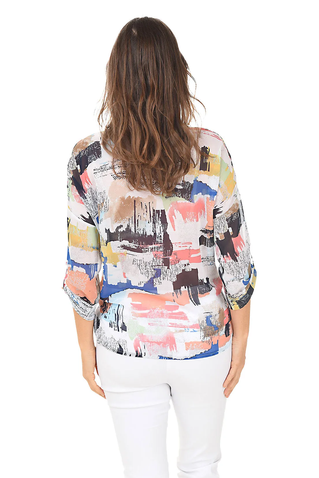 Colorful Ink Sheer Button-Front Shirt