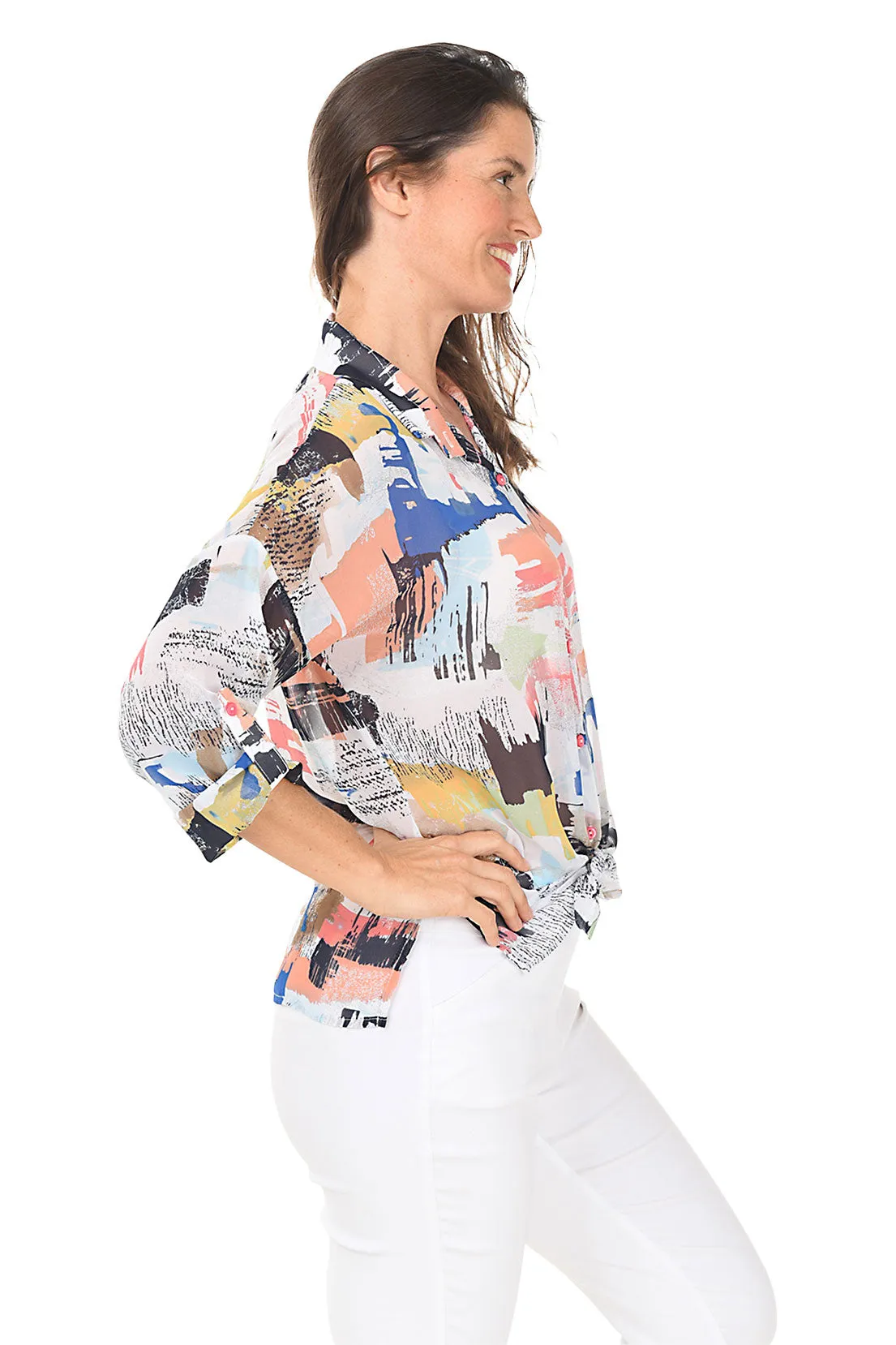 Colorful Ink Sheer Button-Front Shirt