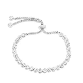 Cubic Zirconia Flower Design Bolo Bracelet - Sterling Silver