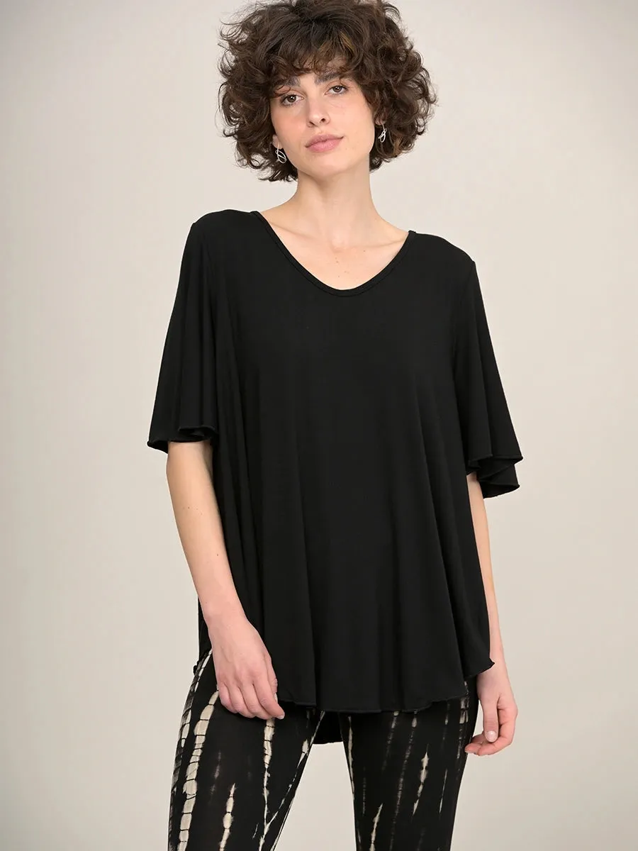 Curved Hemline T-shirt with Bell Sleeves