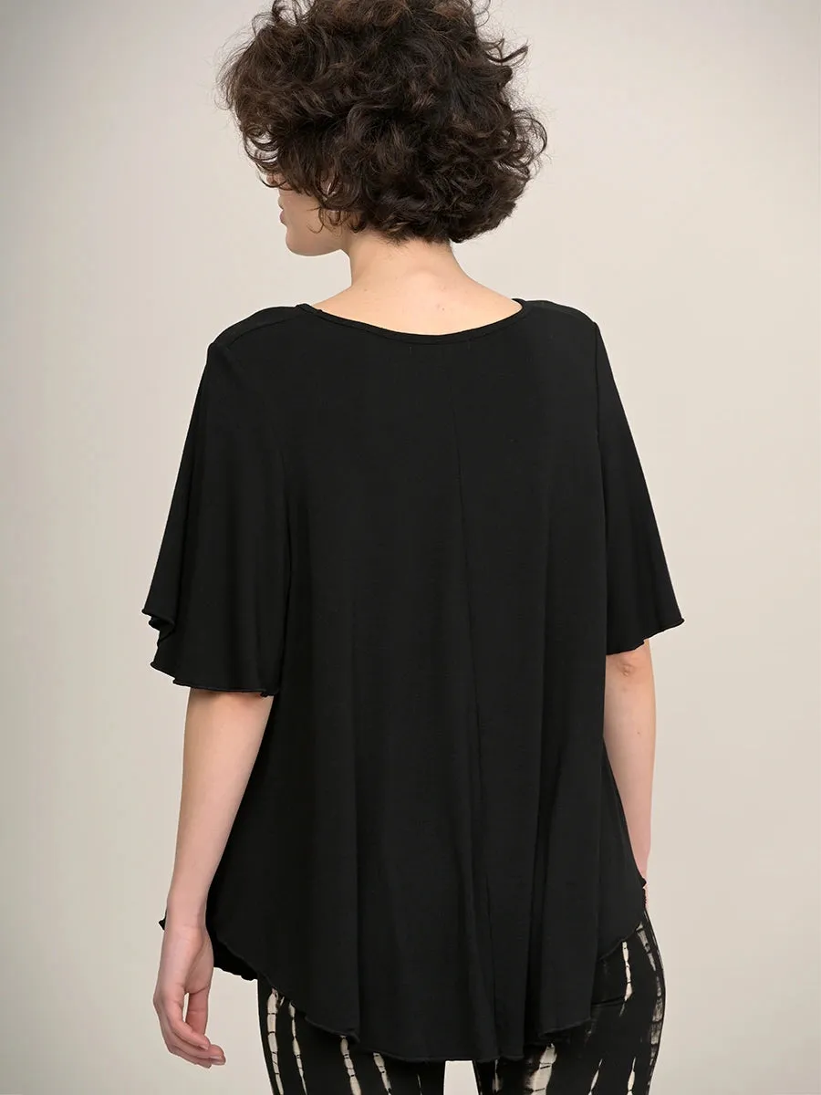 Curved Hemline T-shirt with Bell Sleeves