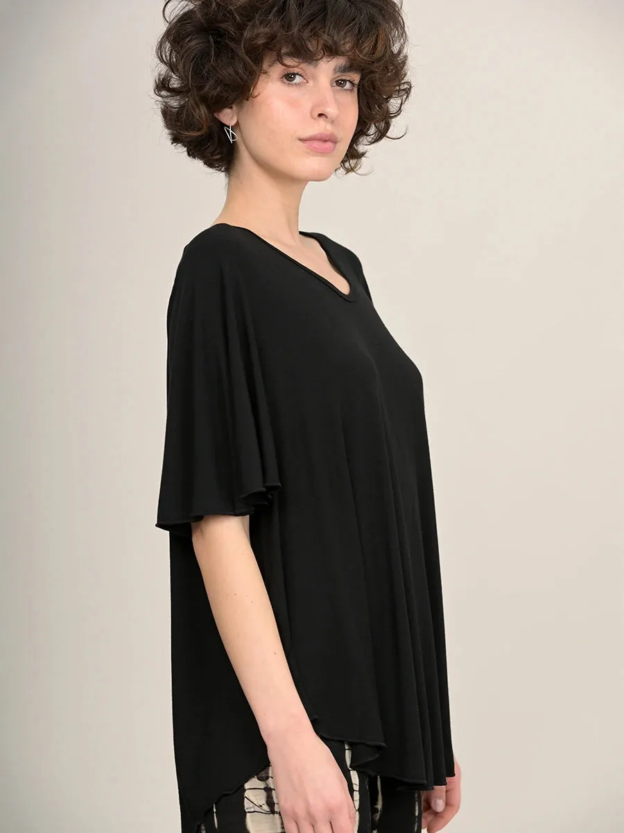 Curved Hemline T-shirt with Bell Sleeves