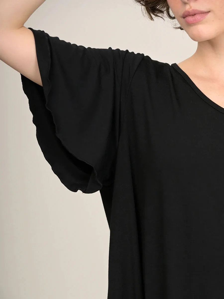 Curved Hemline T-shirt with Bell Sleeves