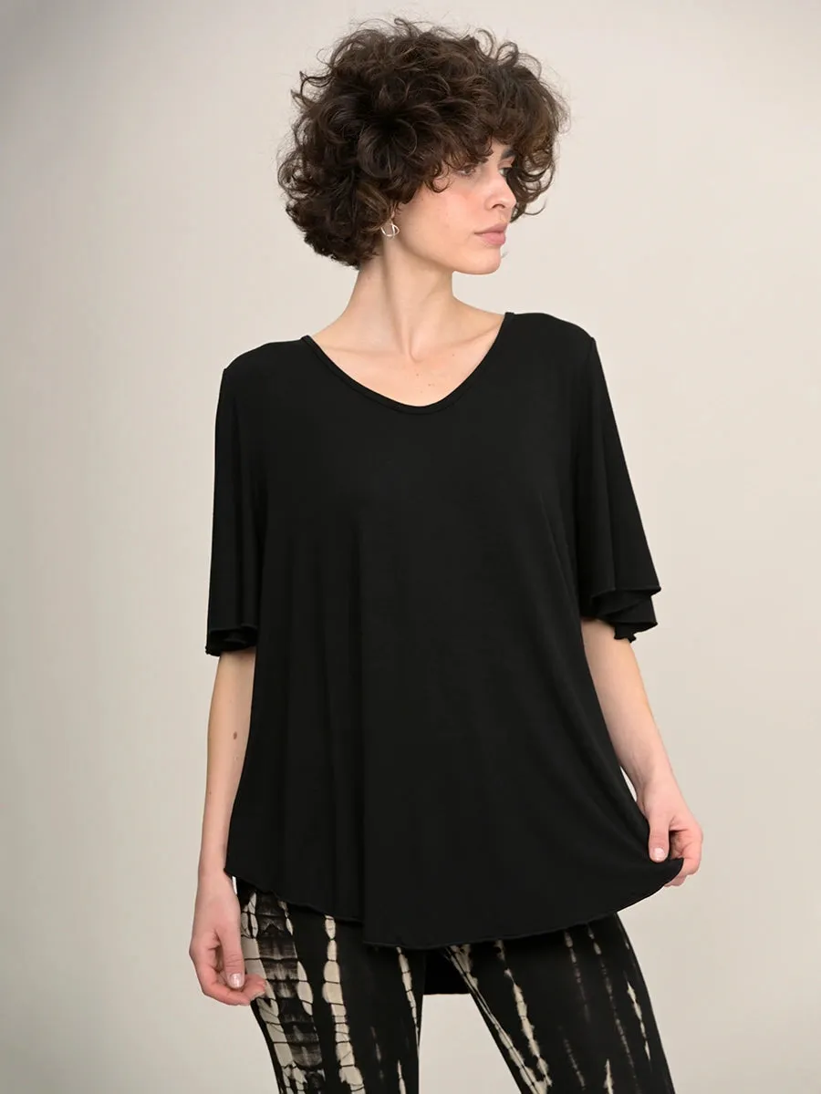 Curved Hemline T-shirt with Bell Sleeves