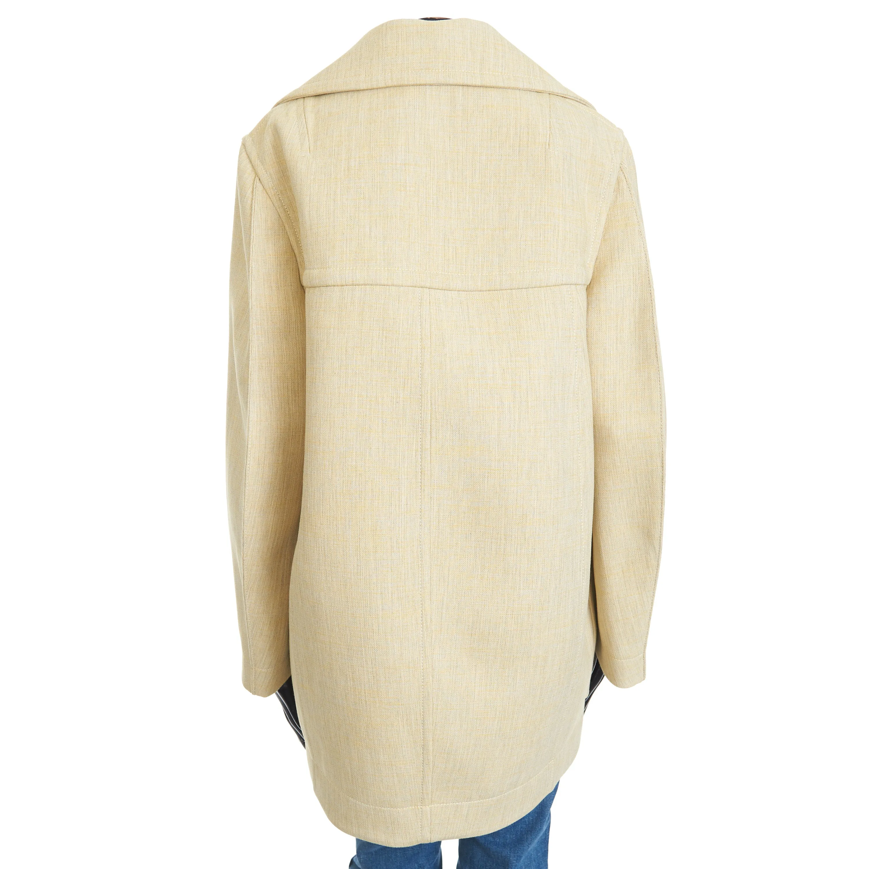 Curved Shape Double Wool Coat In Oatmeal Beige Melange Cotton & Wool Blend