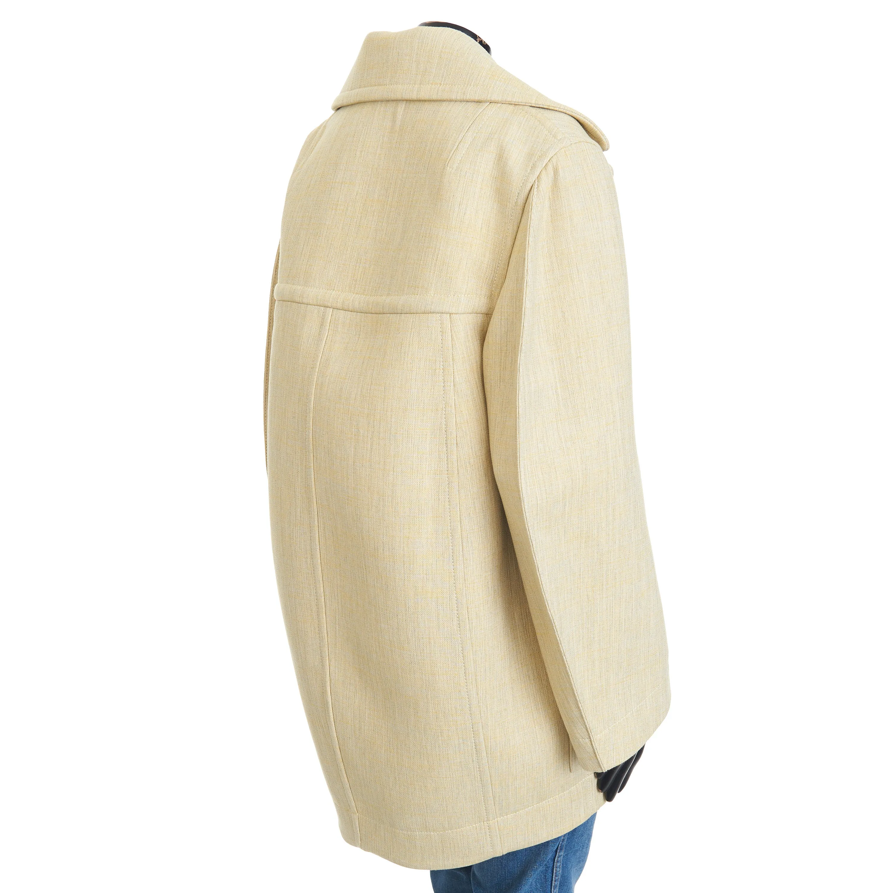 Curved Shape Double Wool Coat In Oatmeal Beige Melange Cotton & Wool Blend