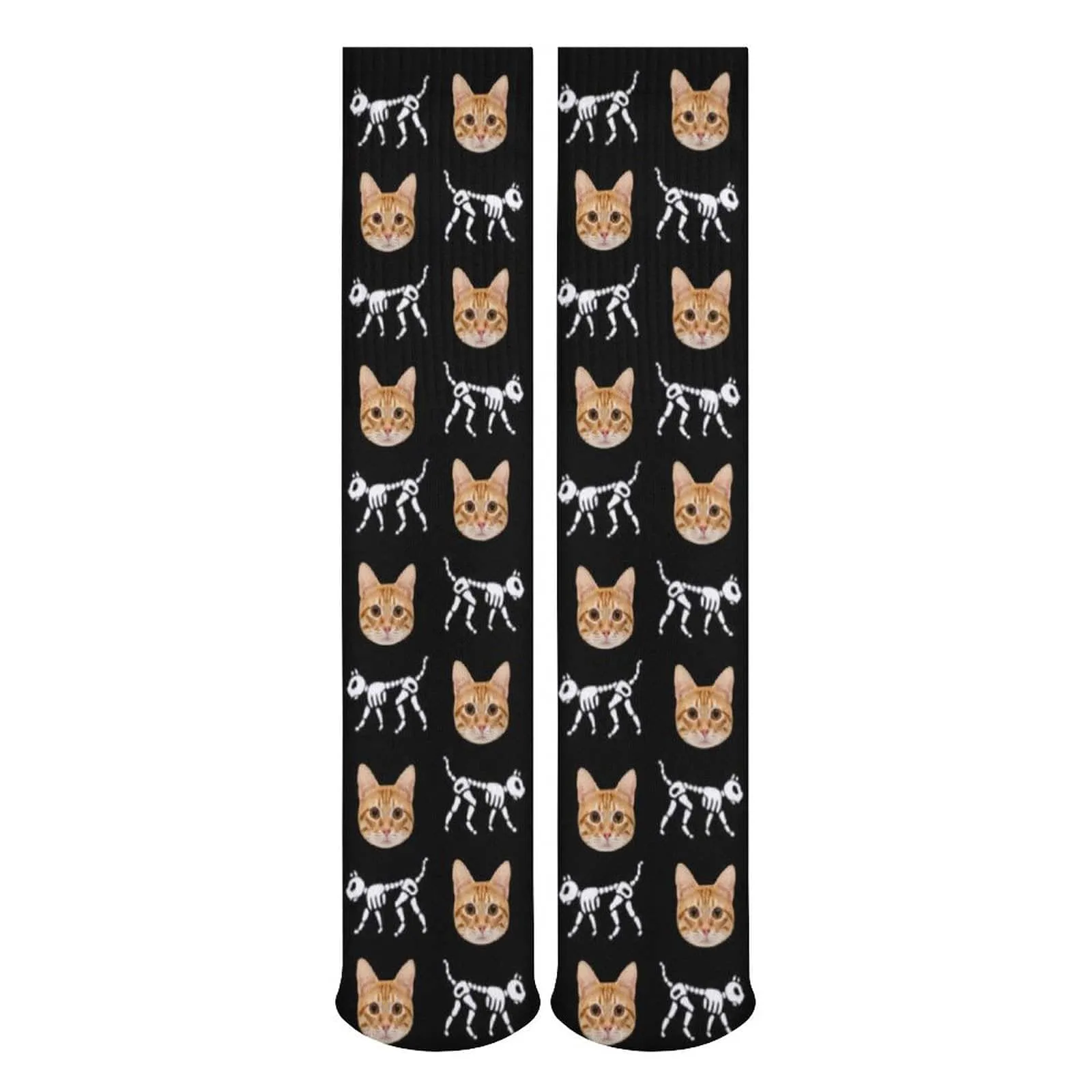 Custom Cat Face Sublimated Crew Socks Skeleton Socks Personalized Funny Photo Socks Gift for Halloween