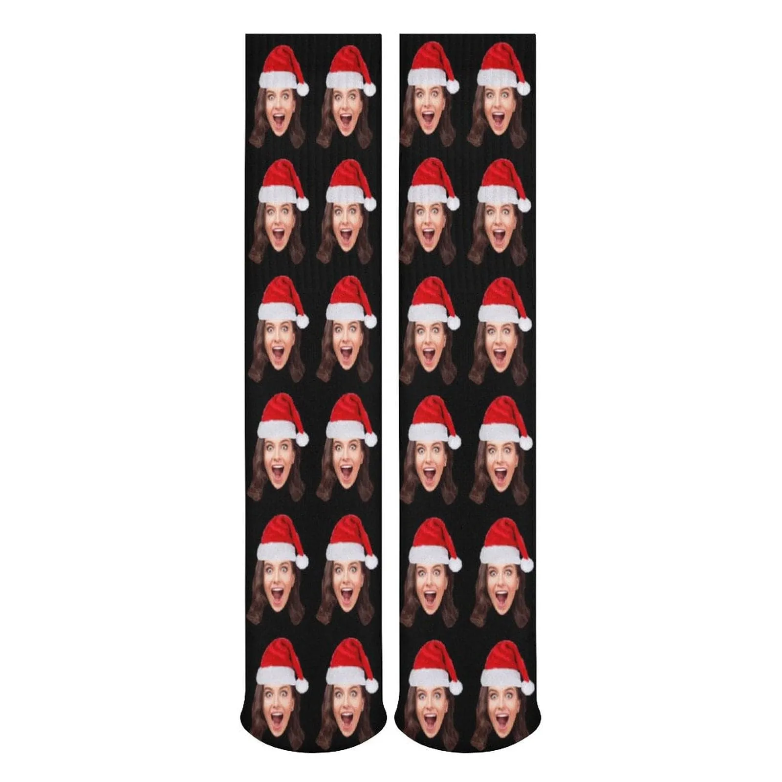 Custom Christmas Face Socks Christmas Hat Black Personalised Face Printed on Socks Sublimated Crew Socks Christmas Gifts