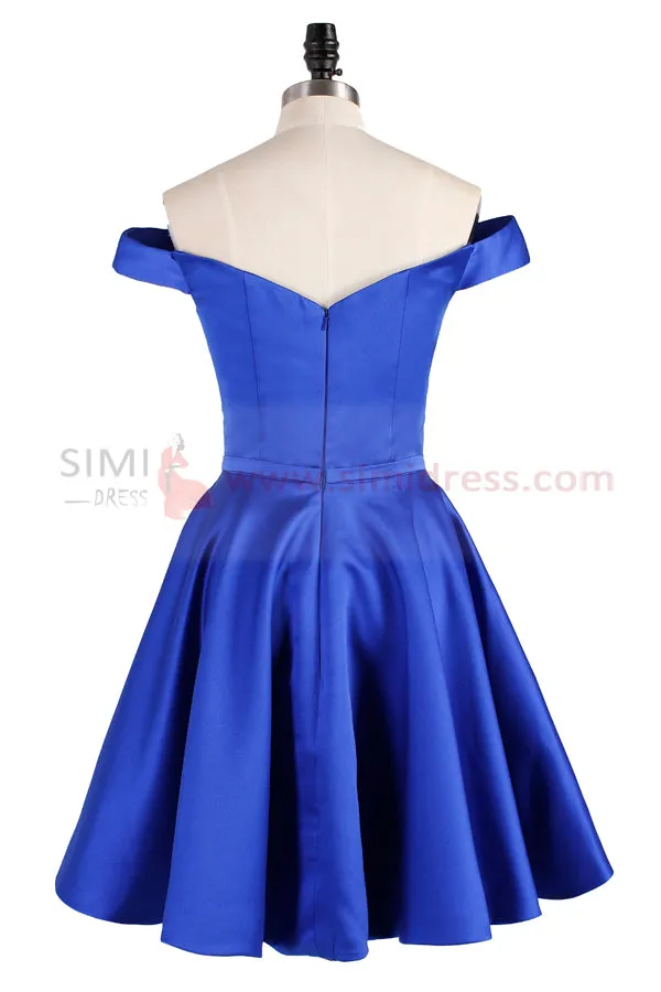 Cute Blue A-line Off Shoulder Homecoming Dress Short Prom Dress, SH352