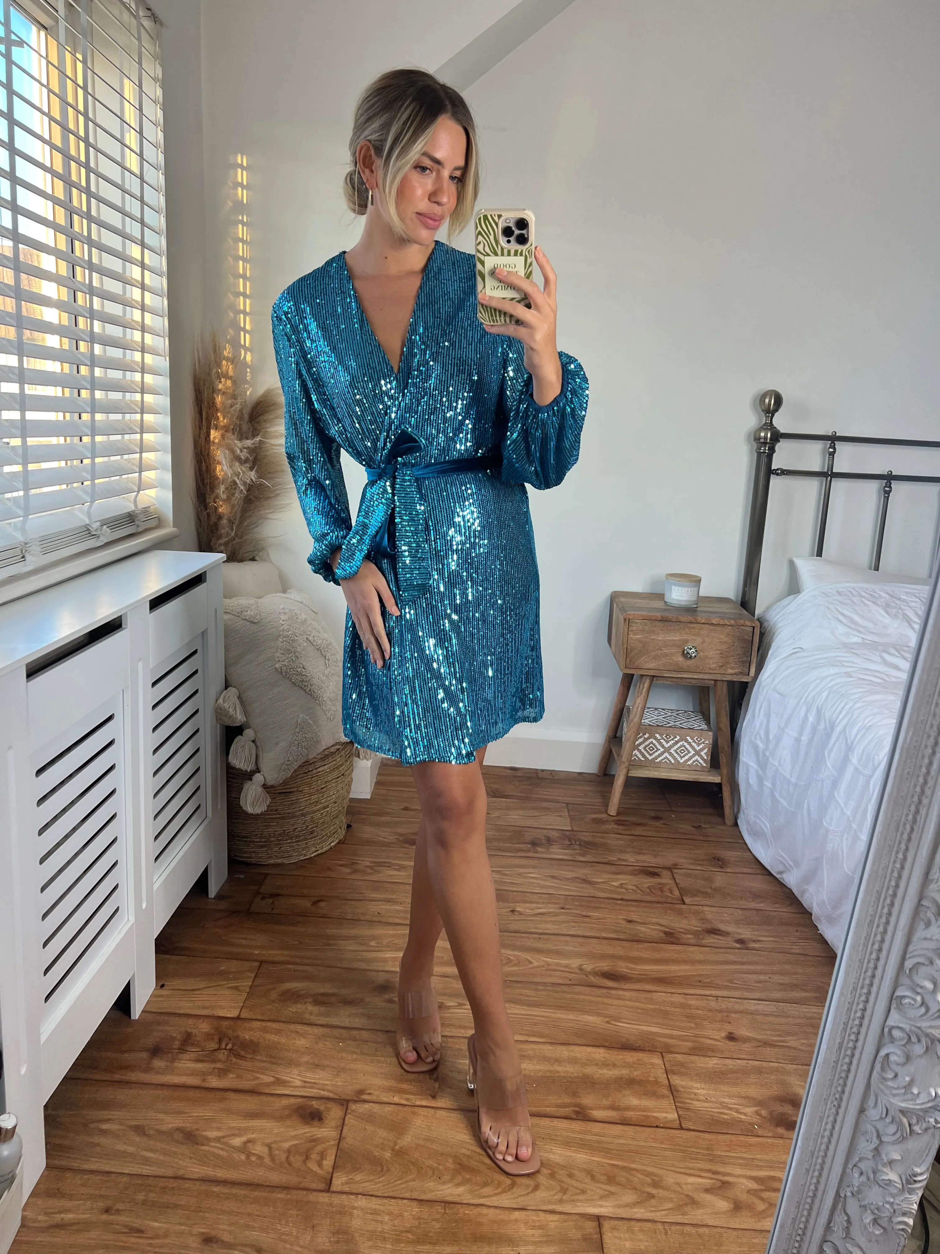 Dani Sequin Wrap Dress / Peacock Blue