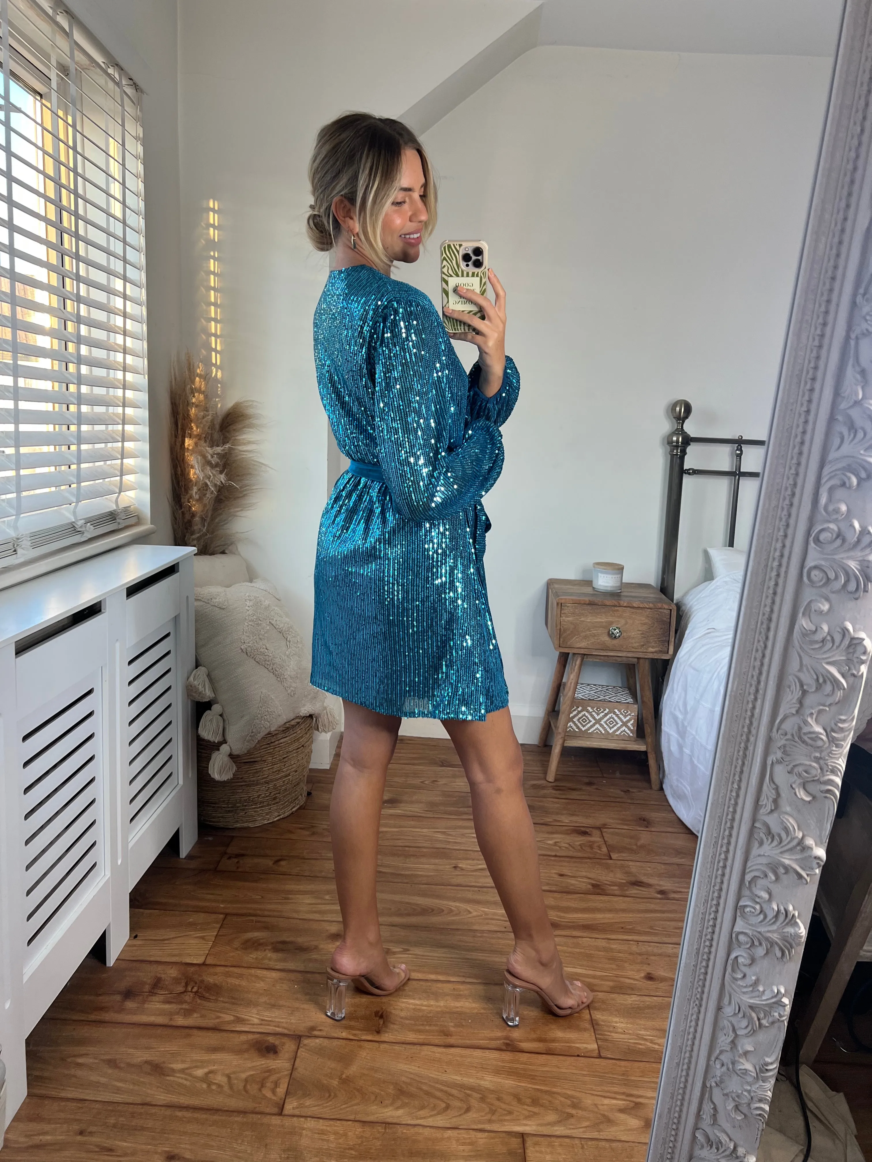 Dani Sequin Wrap Dress / Peacock Blue