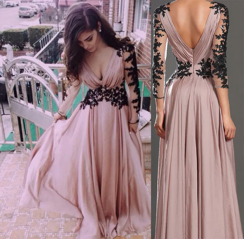 Deep V Neck Dusty Pink Prom Dresses,Formal Dresses, Evening Dresses,Dresses for Prom, M9