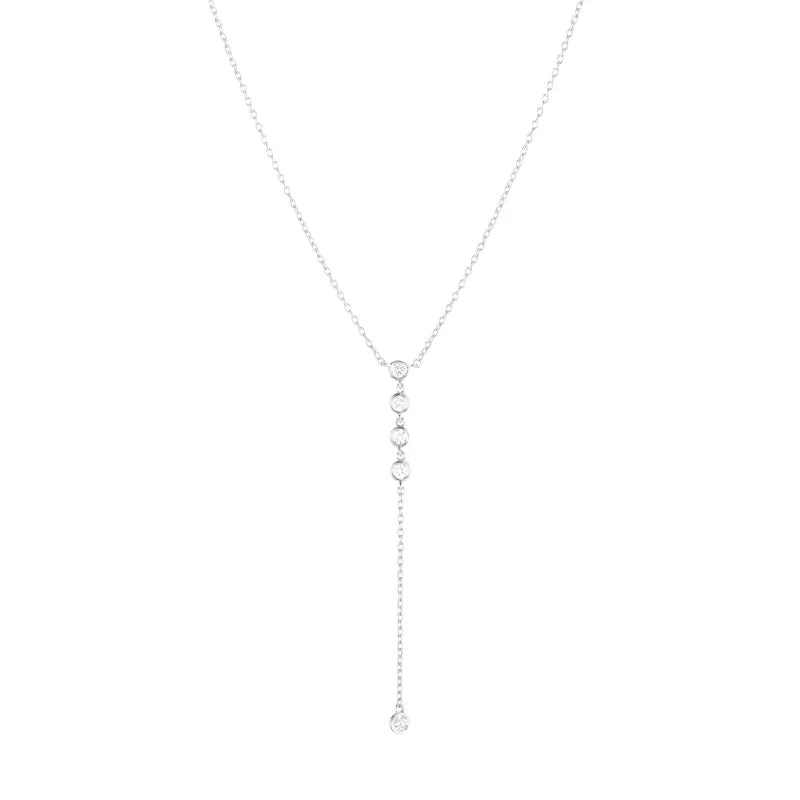 Diamond Bezel Lariat Necklace, 14k