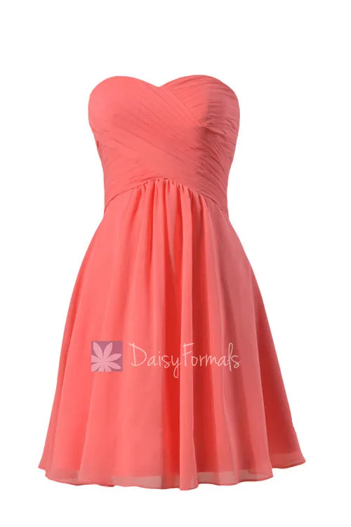 Elegant Cherry Red Bridesmaid Dress Cocktail Chiffon Formal Dress Bridal Party Dress (BM2442S)