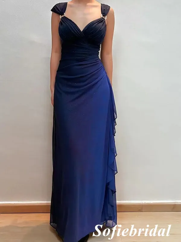 Elegant Chiffon Spaghetti Straps V-Neck Sleeveless Mermaid Prom Dress, PD01025