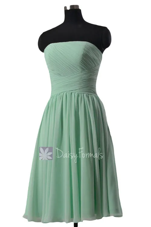 Elegant Mint Strapless Chiffon Bridesmaid Dress Short Prom Dress Cocktail Dress(BM132)