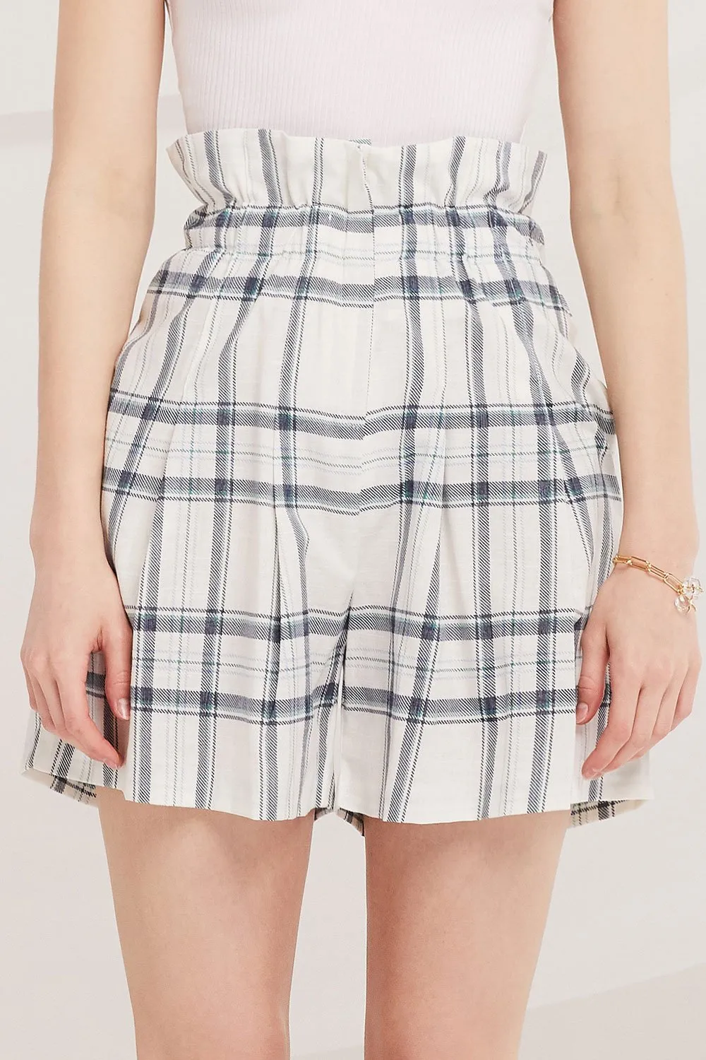 Elliot Paperbag Waist Plaid Shorts