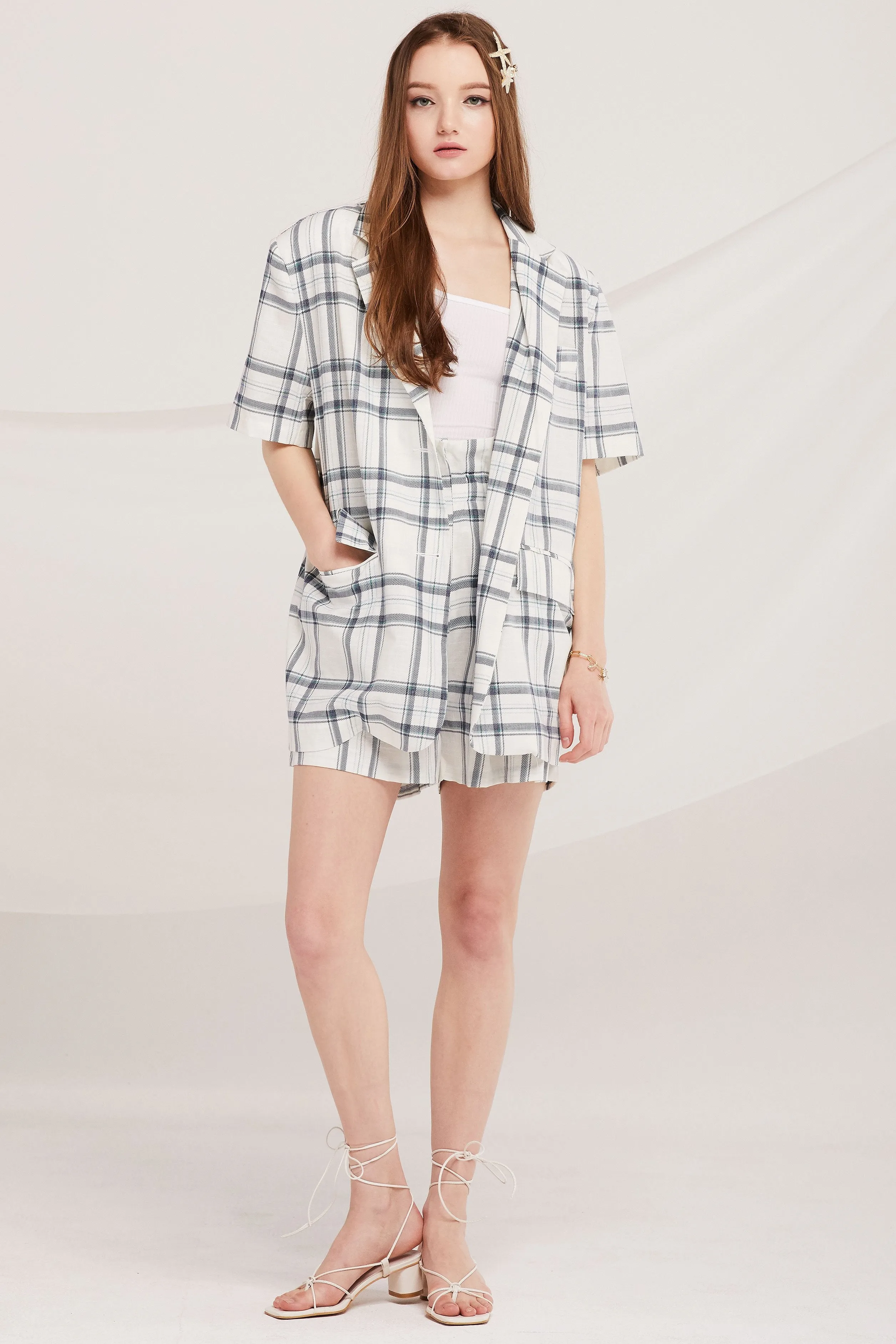 Elliot Paperbag Waist Plaid Shorts