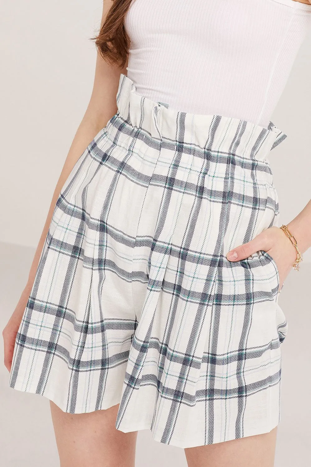 Elliot Paperbag Waist Plaid Shorts