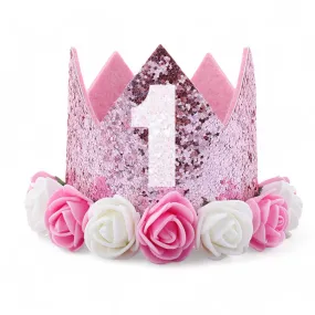 First and 6 Month Baby Birthday Glitter Foam Crown For Boy and Girl, Baby Birthday Hat