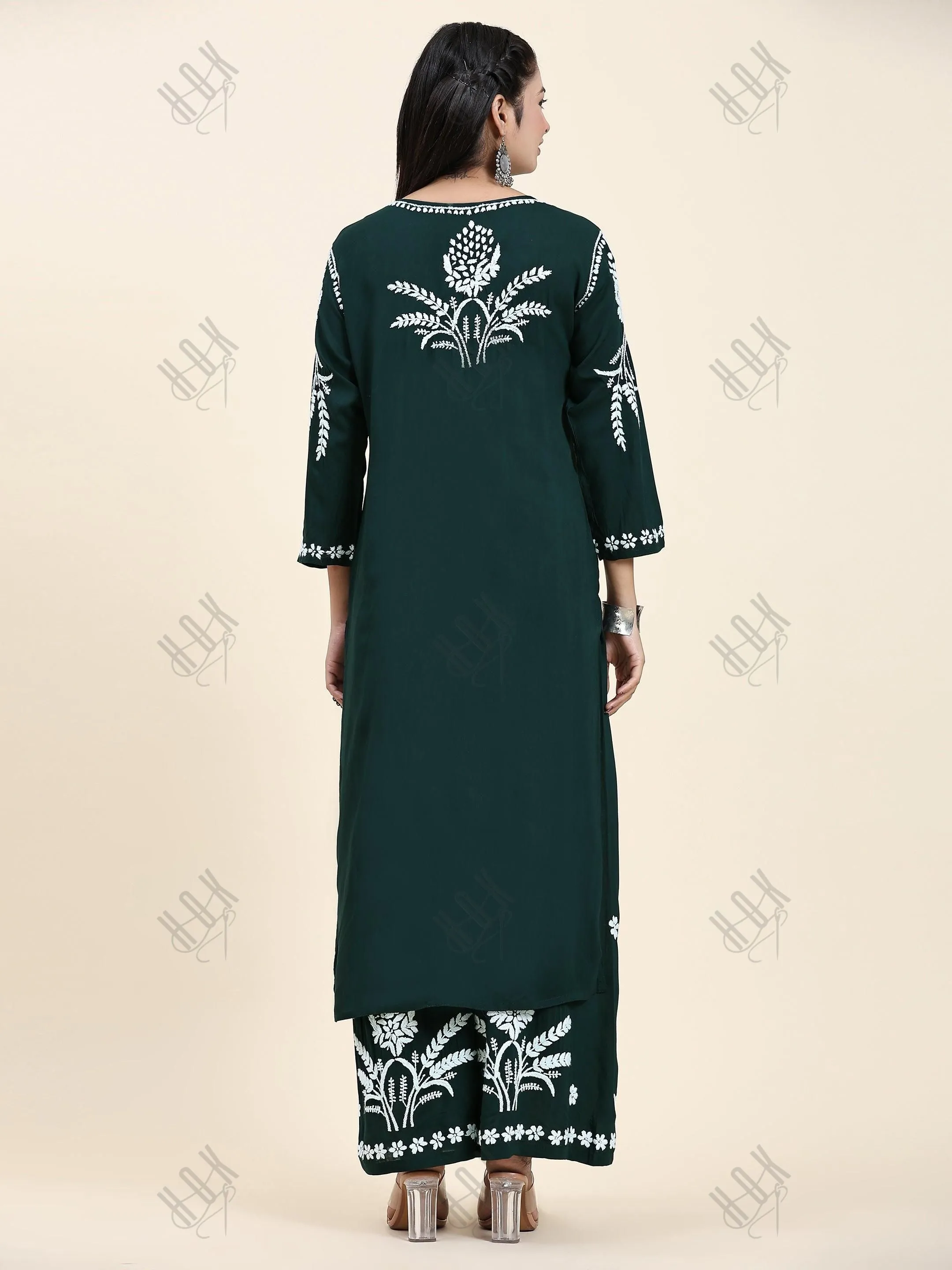 Fizaa Chikankari CO-ORD Set In Modal Cotton for Women In Green