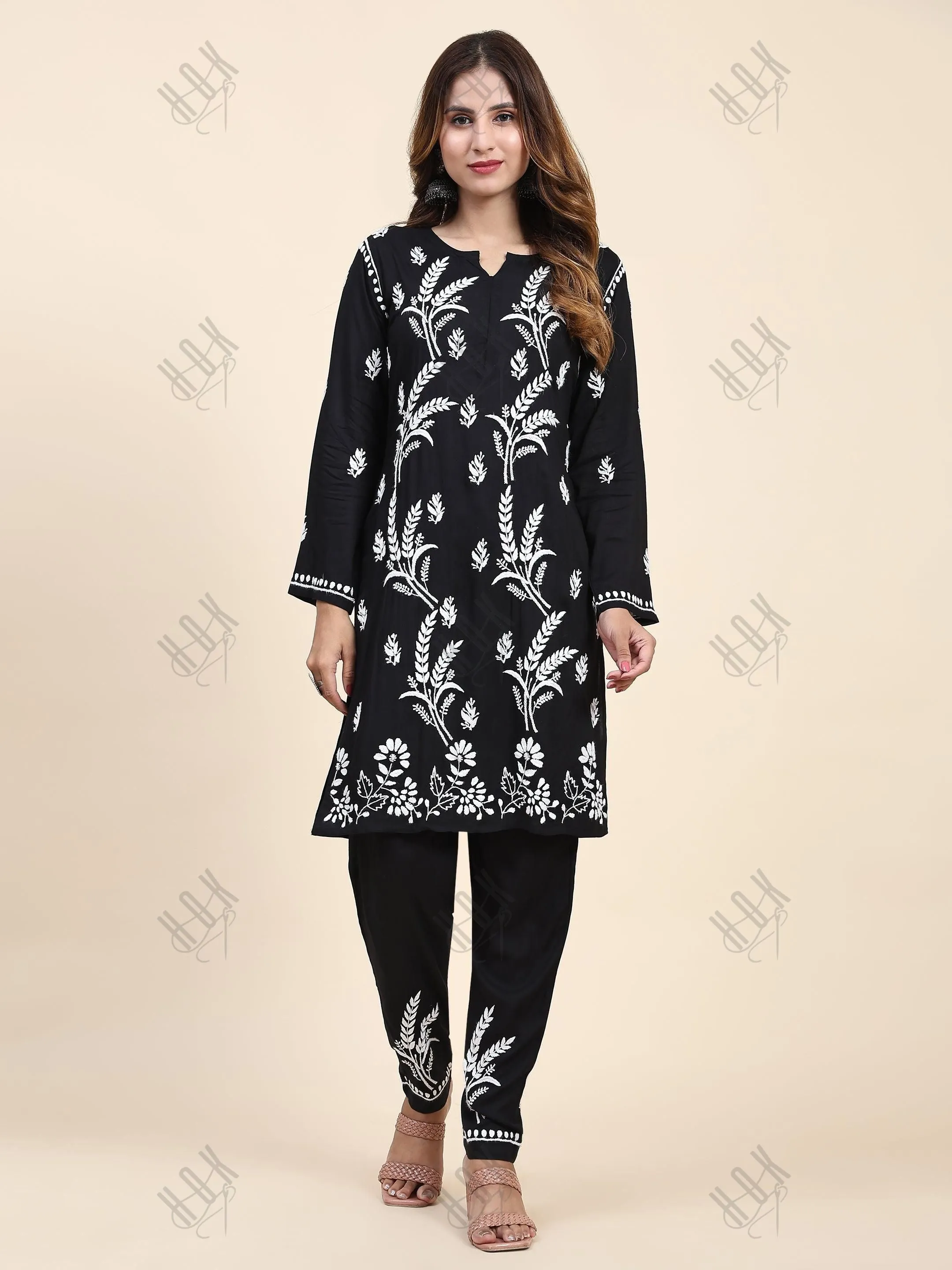 Fizaa Chikankari  Short Modal Kurta Set - Black