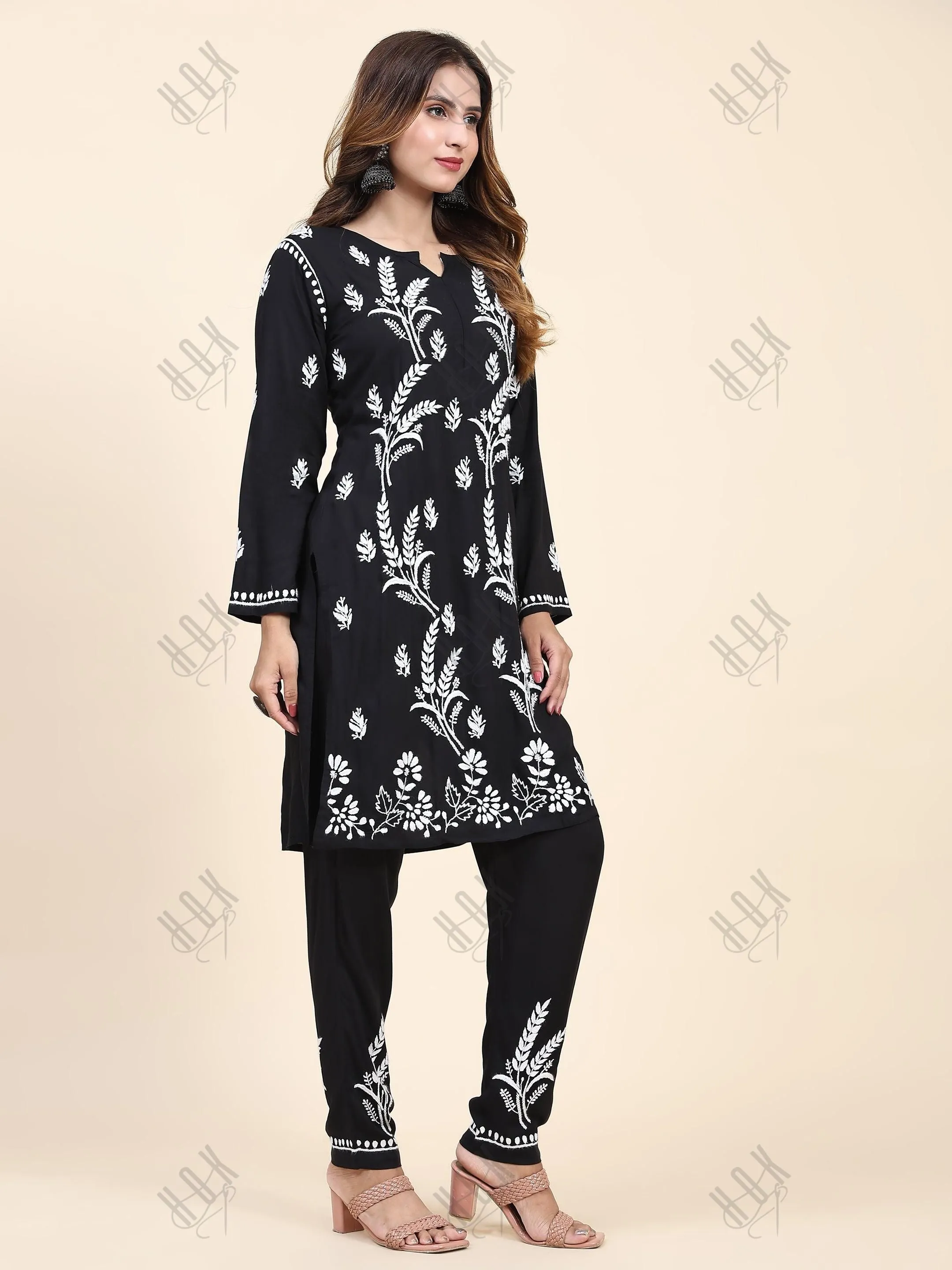 Fizaa Chikankari  Short Modal Kurta Set - Black