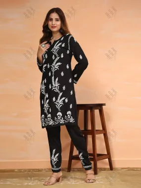 Fizaa Chikankari  Short Modal Kurta Set - Black