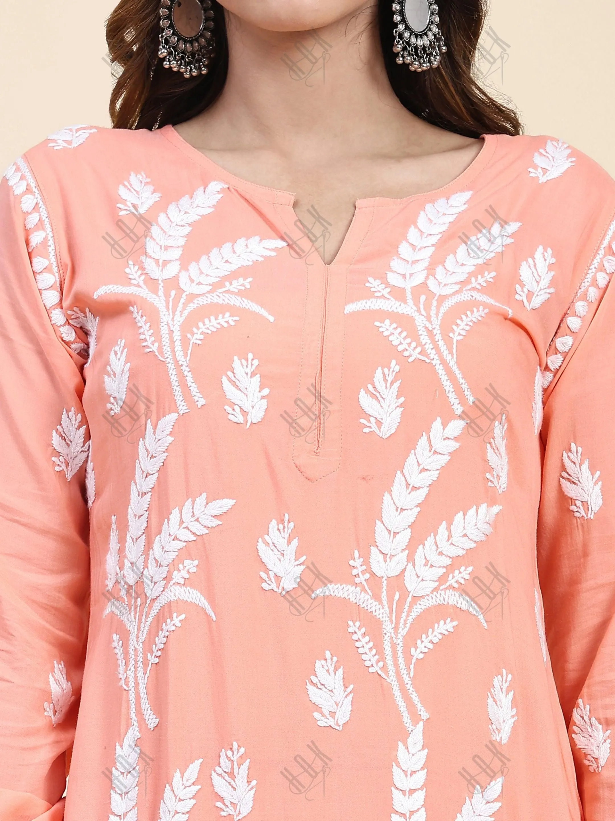 Fizaa Chikankari  Short Modal Kurta Set - Peach