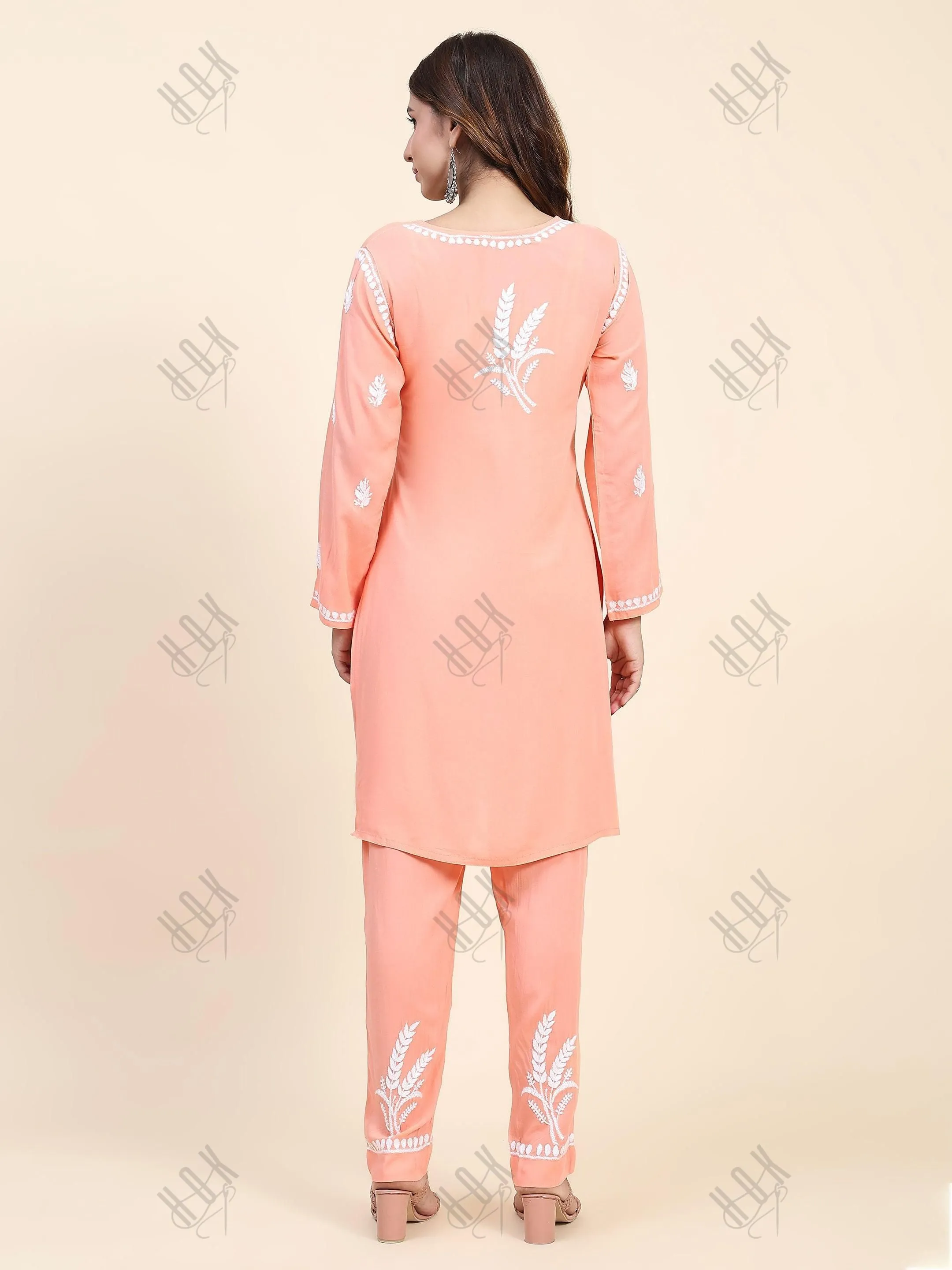 Fizaa Chikankari  Short Modal Kurta Set - Peach