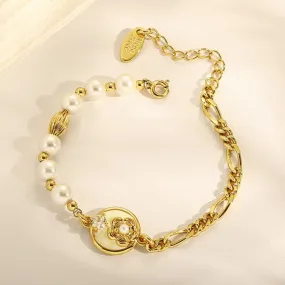 Flower Coin Pearls Chain Bracelet