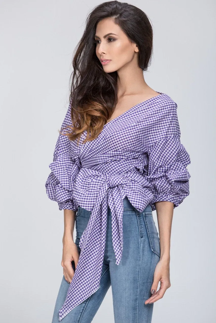 Funnel Checkered Wrap Top