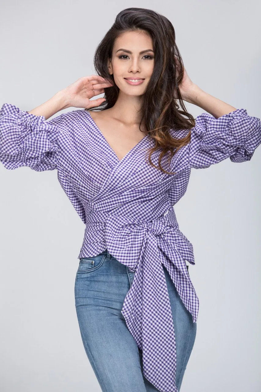 Funnel Checkered Wrap Top