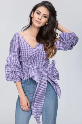 Funnel Checkered Wrap Top