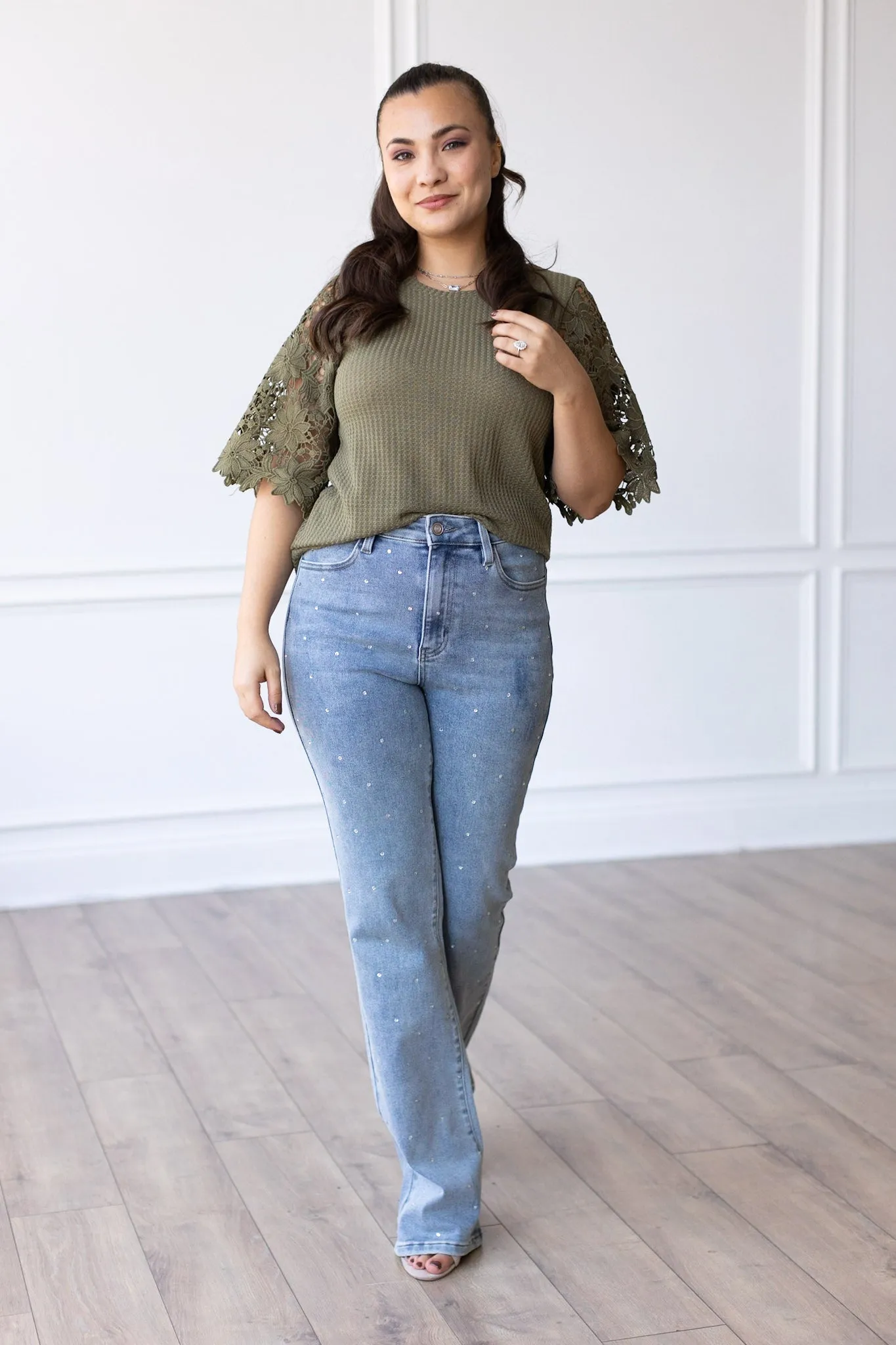 Garden Romance Waffle Knit Top in Olive