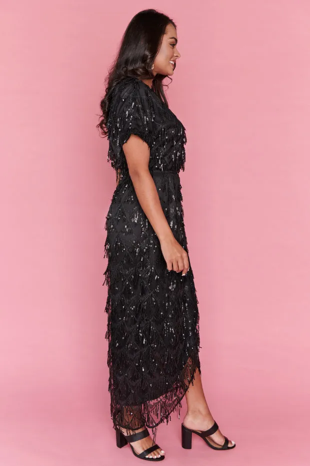 Glamour Black Sequins Party Dress