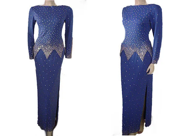 GORGEOUS '70s / 80s ROSE TAFT COUTURE FASHIONS RHINESTONE ENCRUSTED EVENING GOWN IN "NIGHTS IN PARIS BLUE"