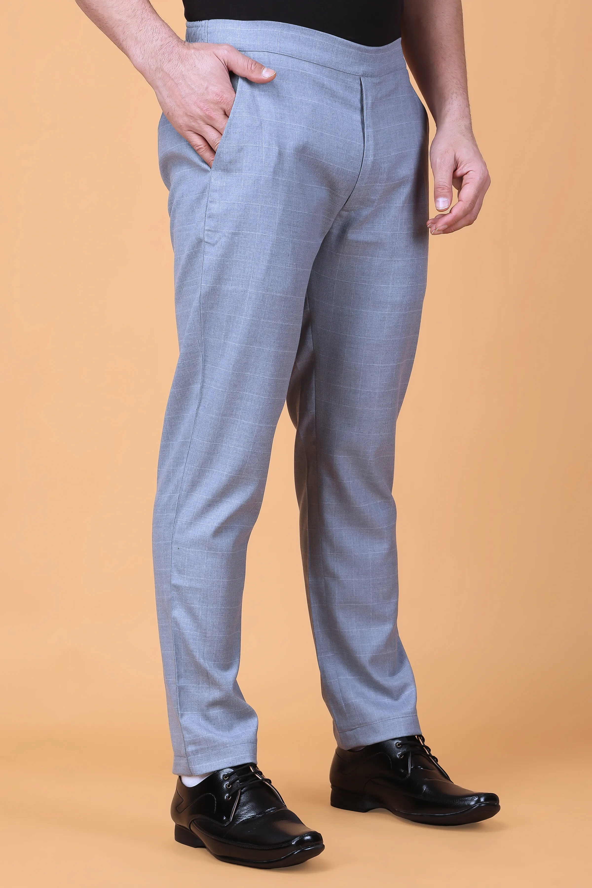 Grey Checked Comfort Fit Trousers